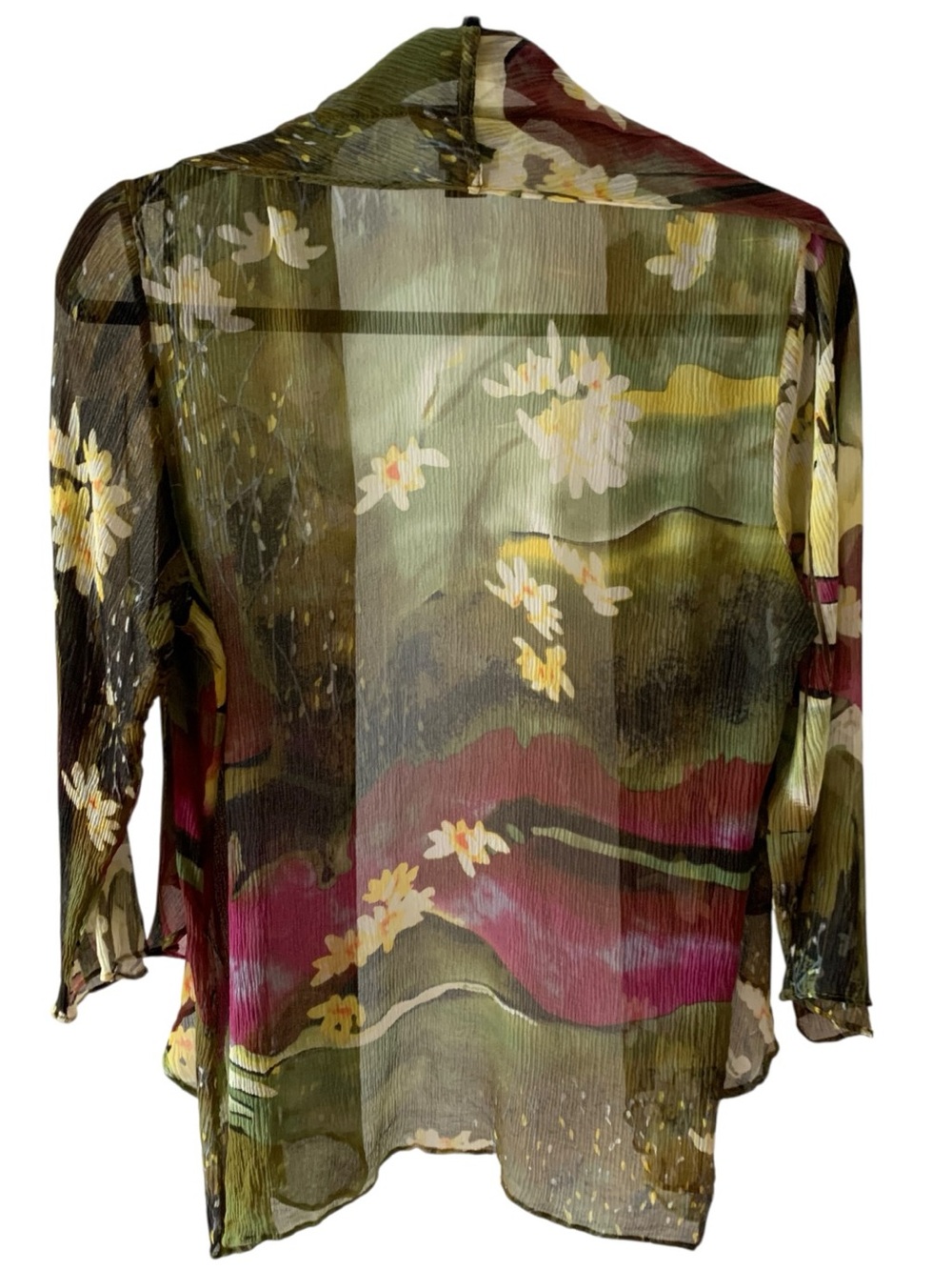 Citron Santa Monica 100% Silk Floral Kimono Cardigan Landscape Watercolor Large - Picture 5 of 13
